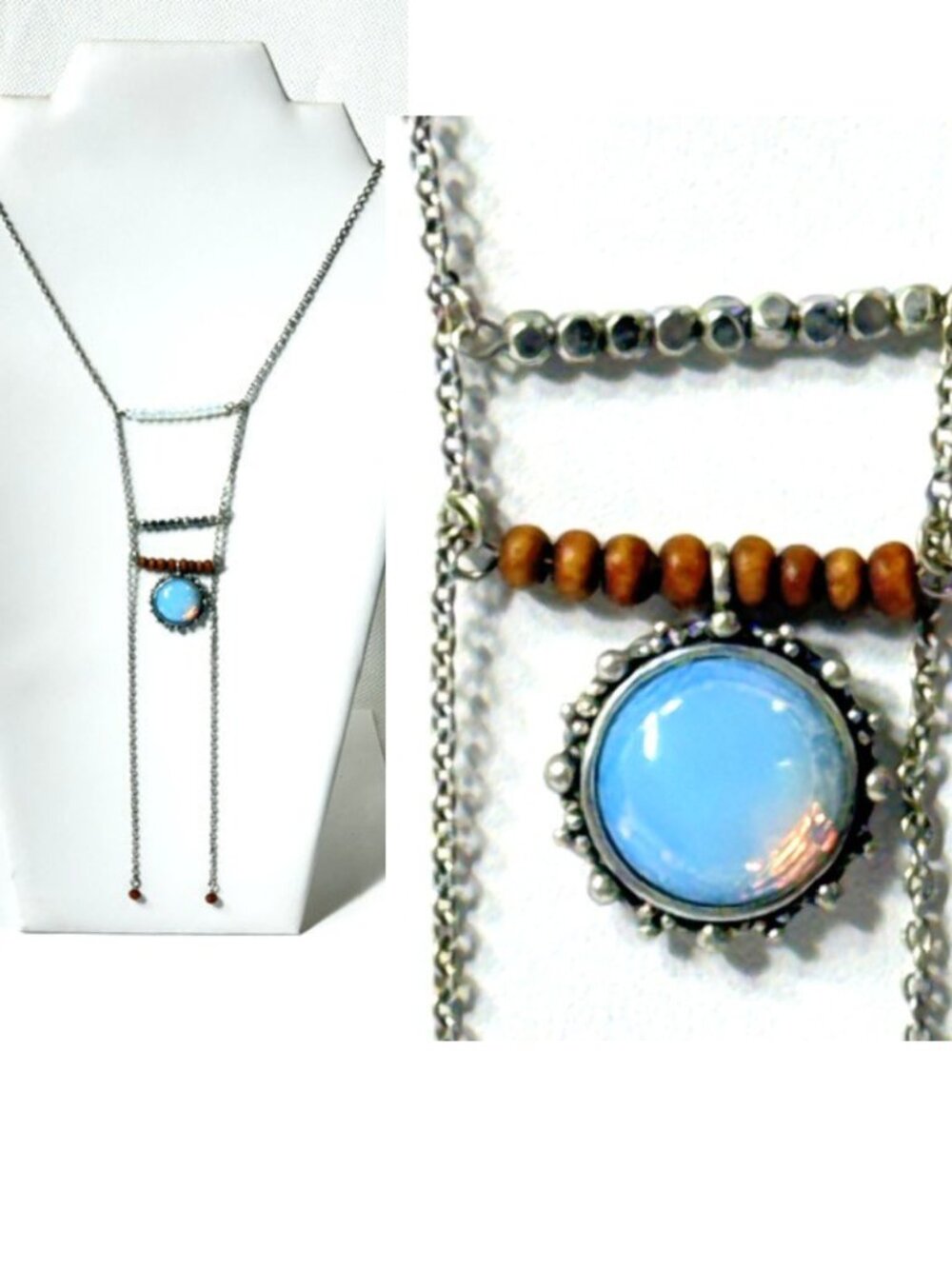 Moonstone and silver-tone marionette necklace.